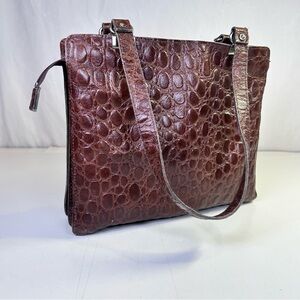 Vintage Brown Croc Embossed Leather Tote Shoulder Bag